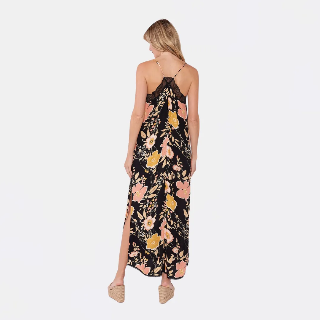Emme Floral Slip Dress (Black   Dusty Coral)