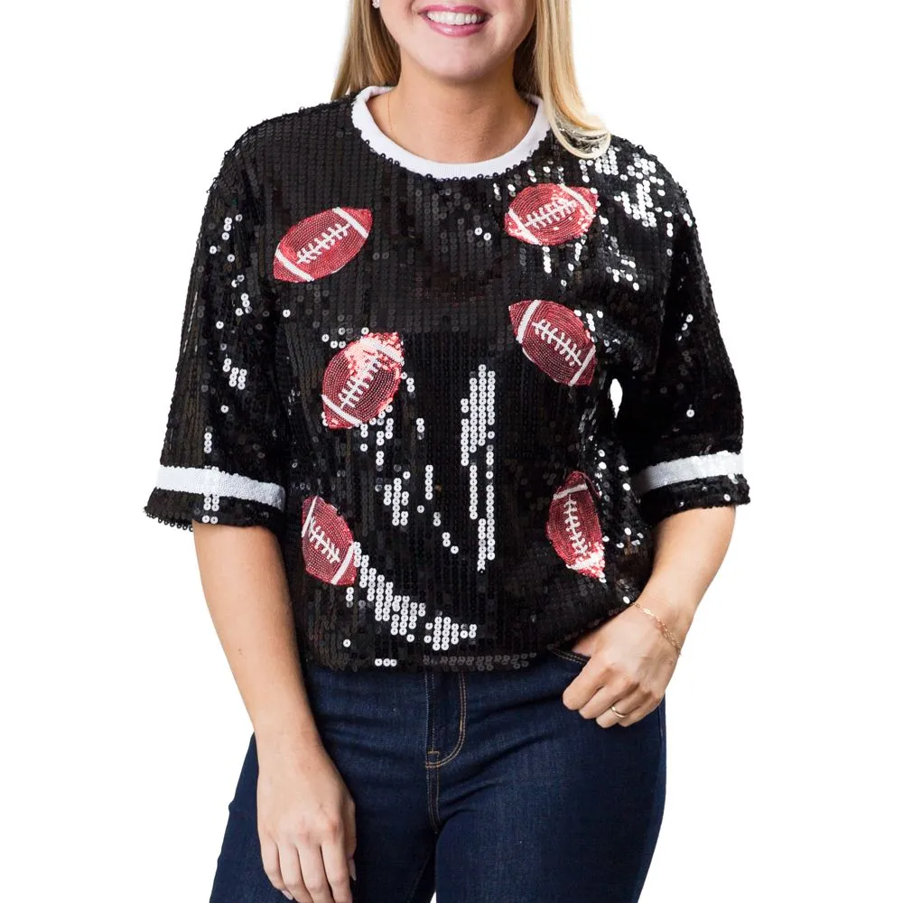 Everly- Sequined Shirt with Footballs - Fall 2024