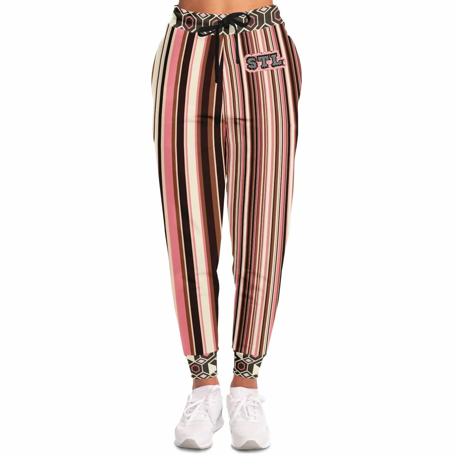 Fantasy in Pink and Brown Stripe Eco-Poly Unisex Joggers