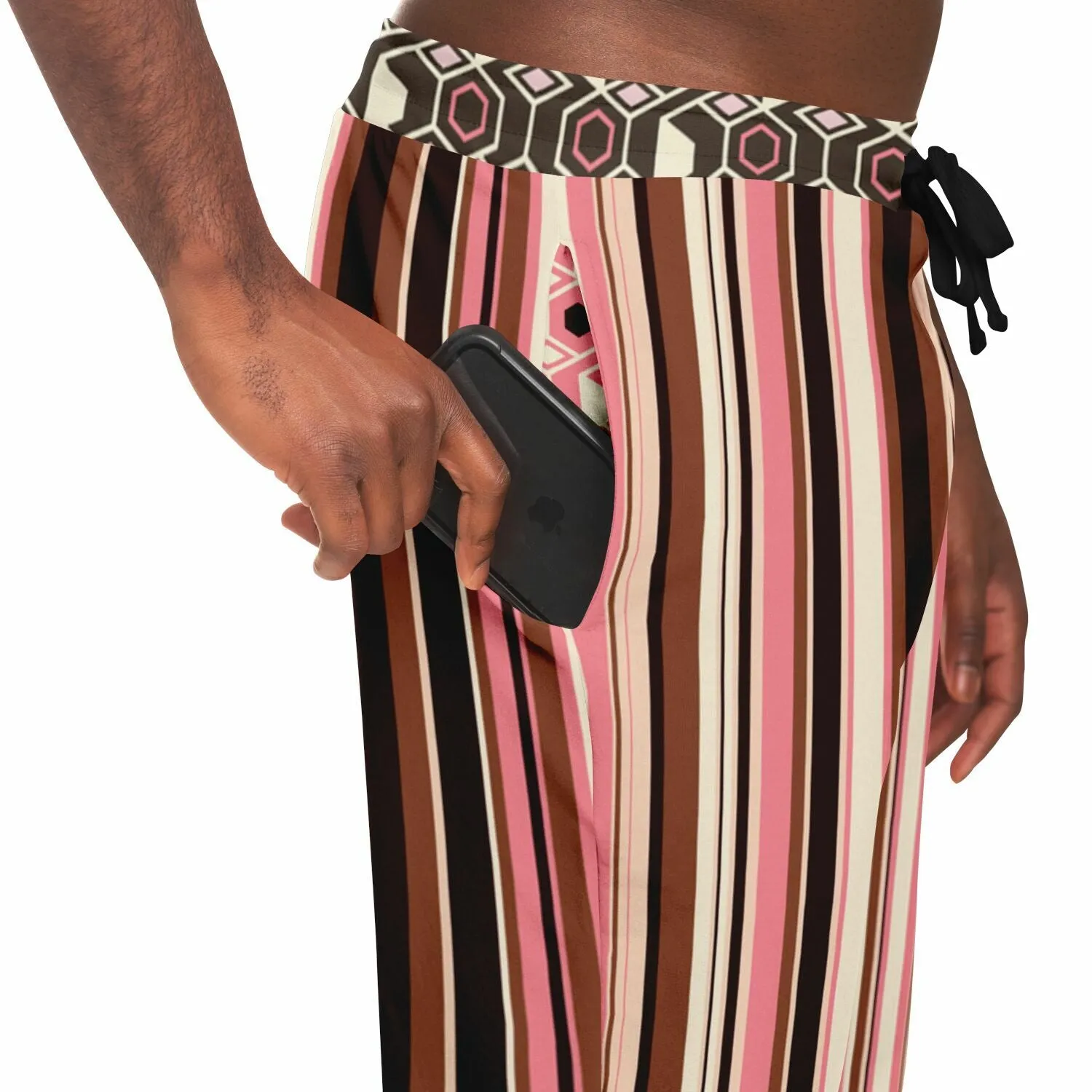 Fantasy in Pink and Brown Stripe Eco-Poly Unisex Joggers