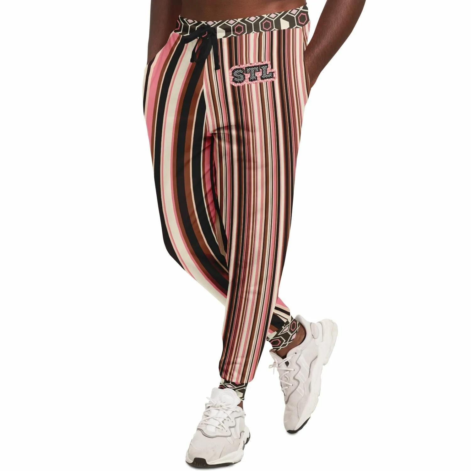 Fantasy in Pink and Brown Stripe Eco-Poly Unisex Joggers