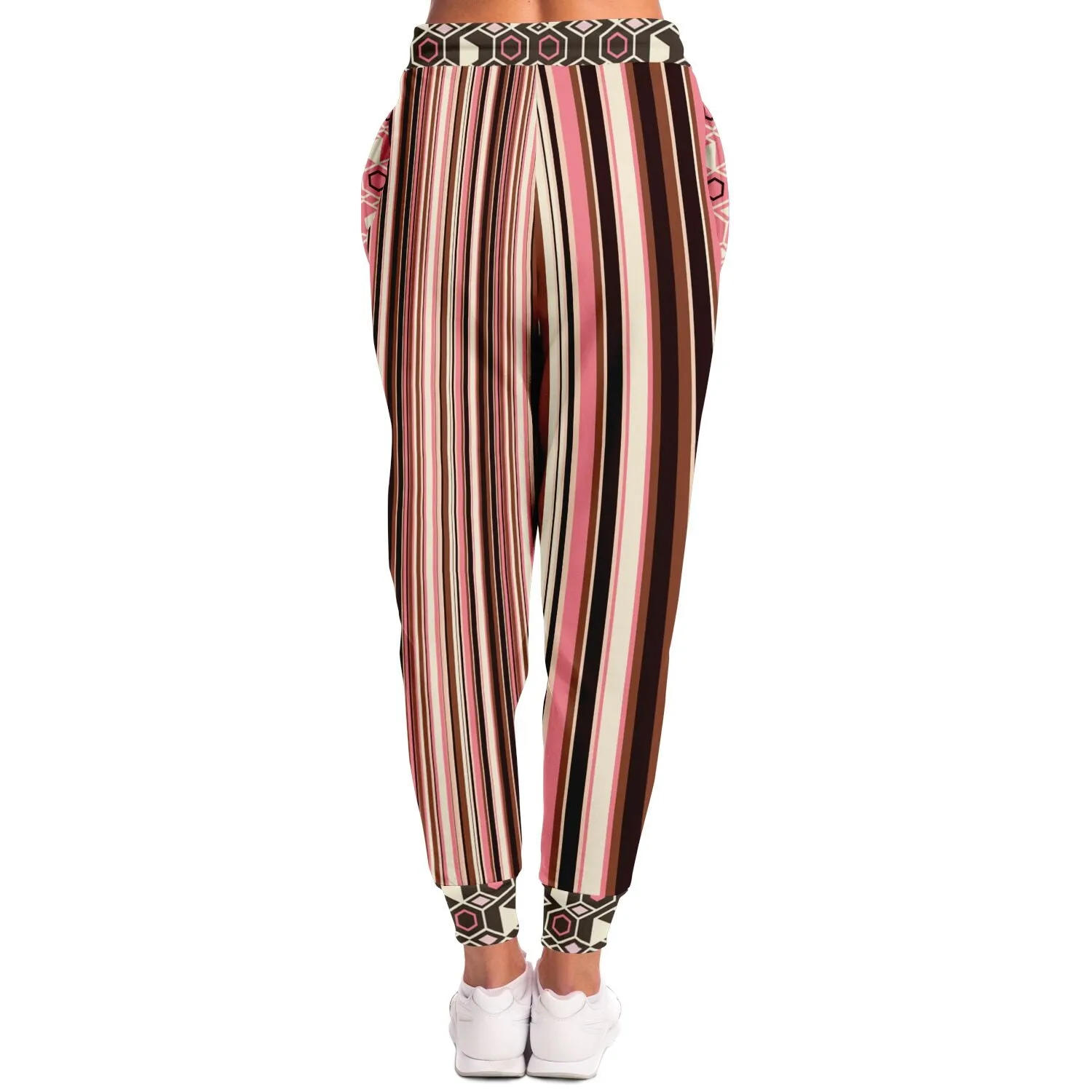 Fantasy in Pink and Brown Stripe Eco-Poly Unisex Joggers