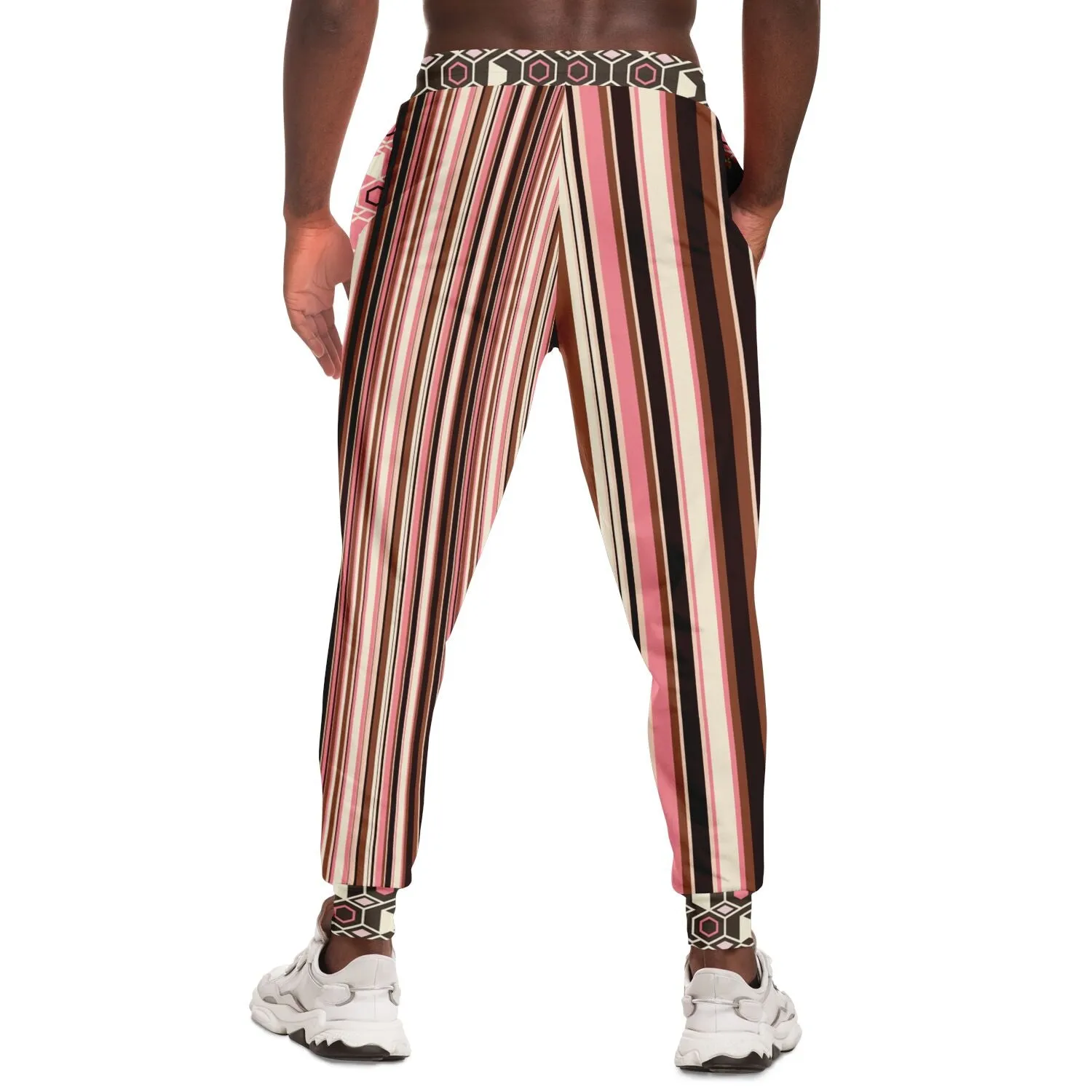 Fantasy in Pink and Brown Stripe Eco-Poly Unisex Joggers