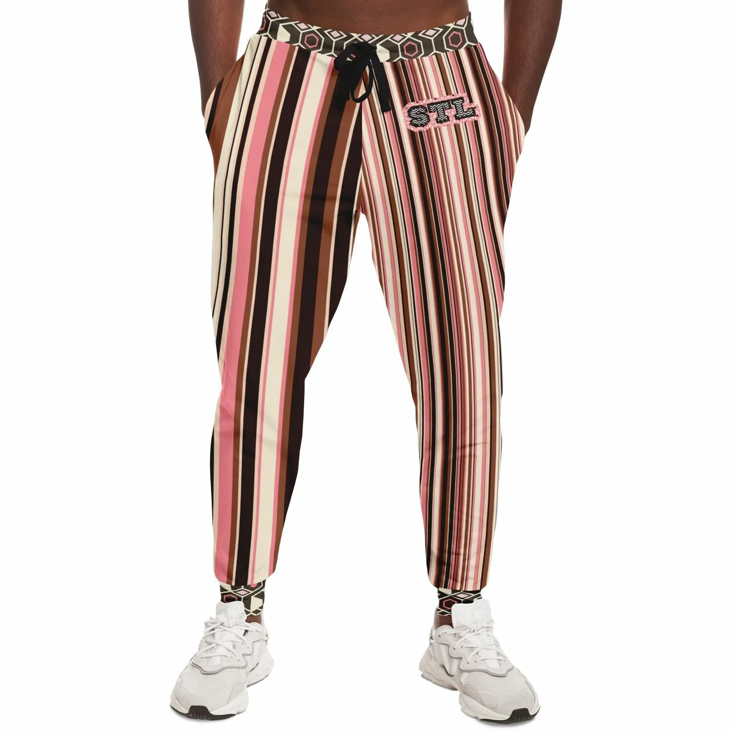 Fantasy in Pink and Brown Stripe Eco-Poly Unisex Joggers