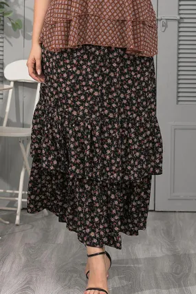Fashionably Layered Plus Size Floral Maxi Skirt