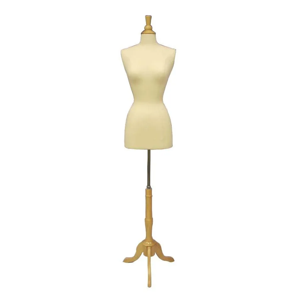 Female Display Dress Form on Natural Wood Tripod Base