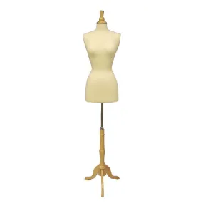 Female Display Dress Form on Natural Wood Tripod Base