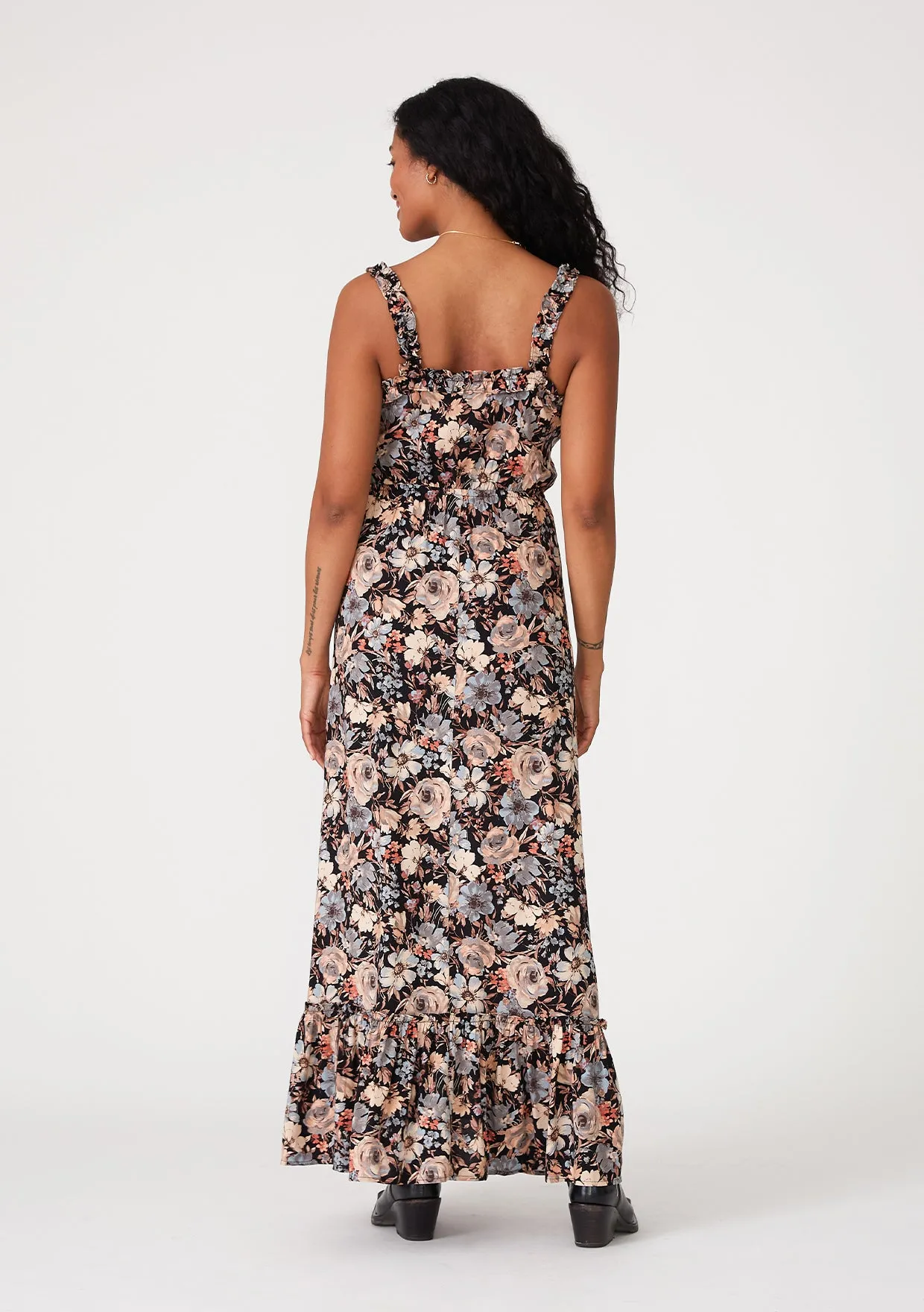 Floral Sleeveless Ruffled Neck Maxi Dress