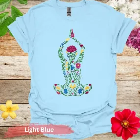 Floral Yoga Pose Colorful Art T-Shirt