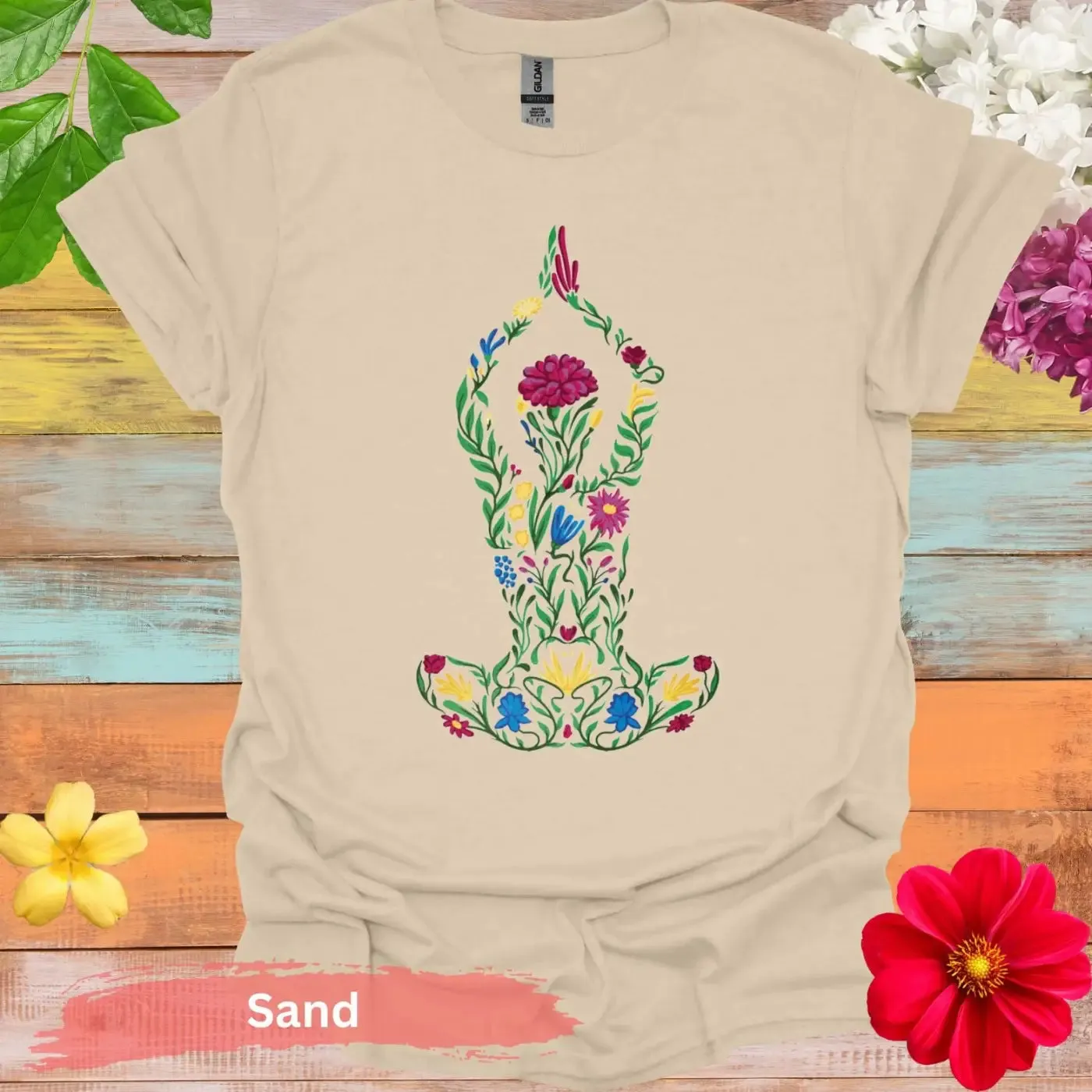Floral Yoga Pose Colorful Art T-Shirt