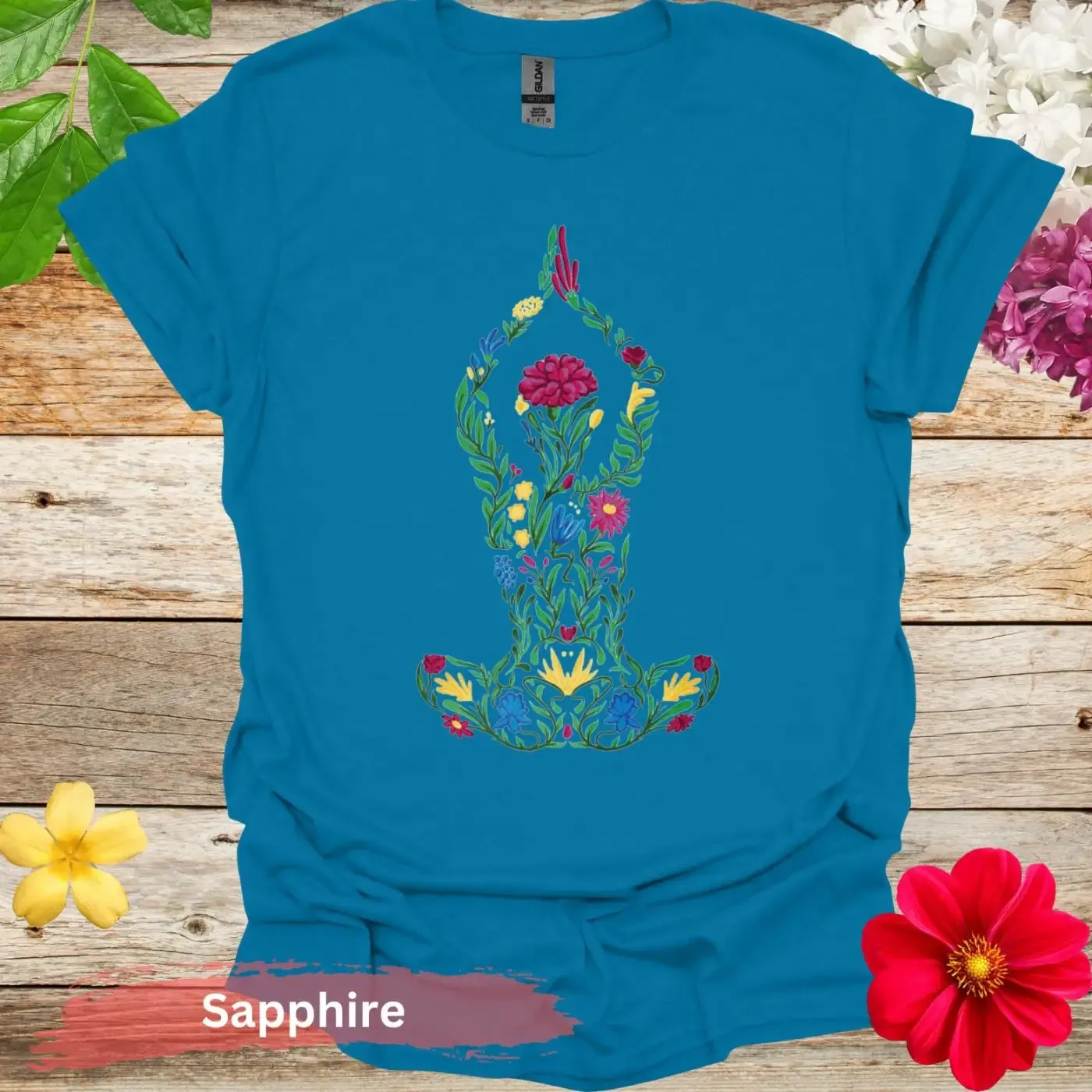 Floral Yoga Pose Colorful Art T-Shirt
