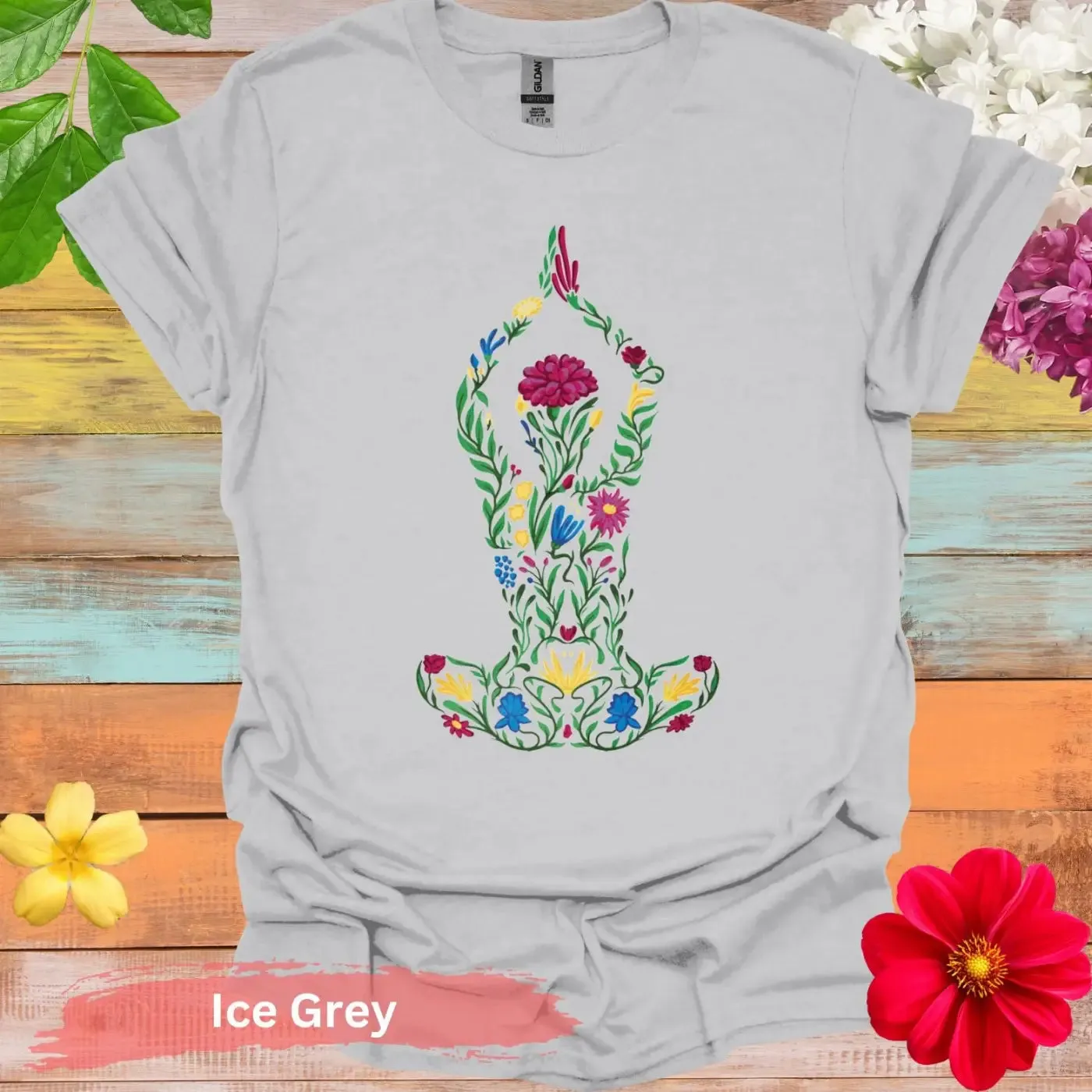 Floral Yoga Pose Colorful Art T-Shirt