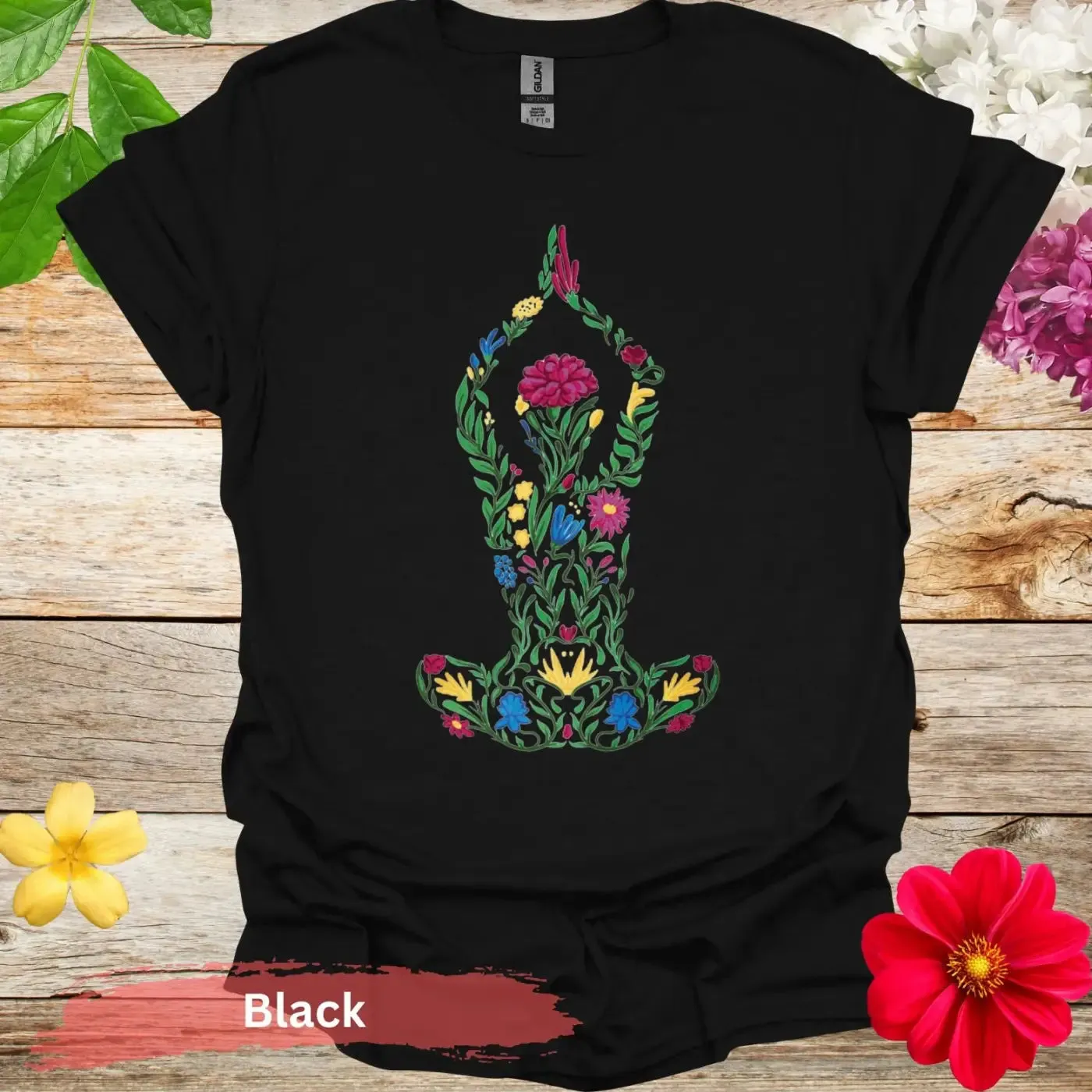 Floral Yoga Pose Colorful Art T-Shirt