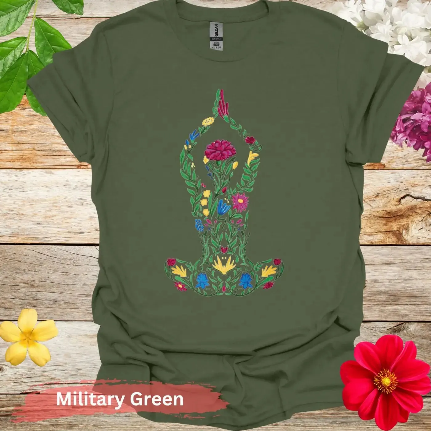 Floral Yoga Pose Colorful Art T-Shirt
