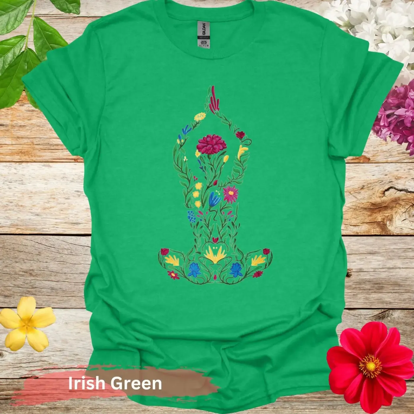 Floral Yoga Pose Colorful Art T-Shirt