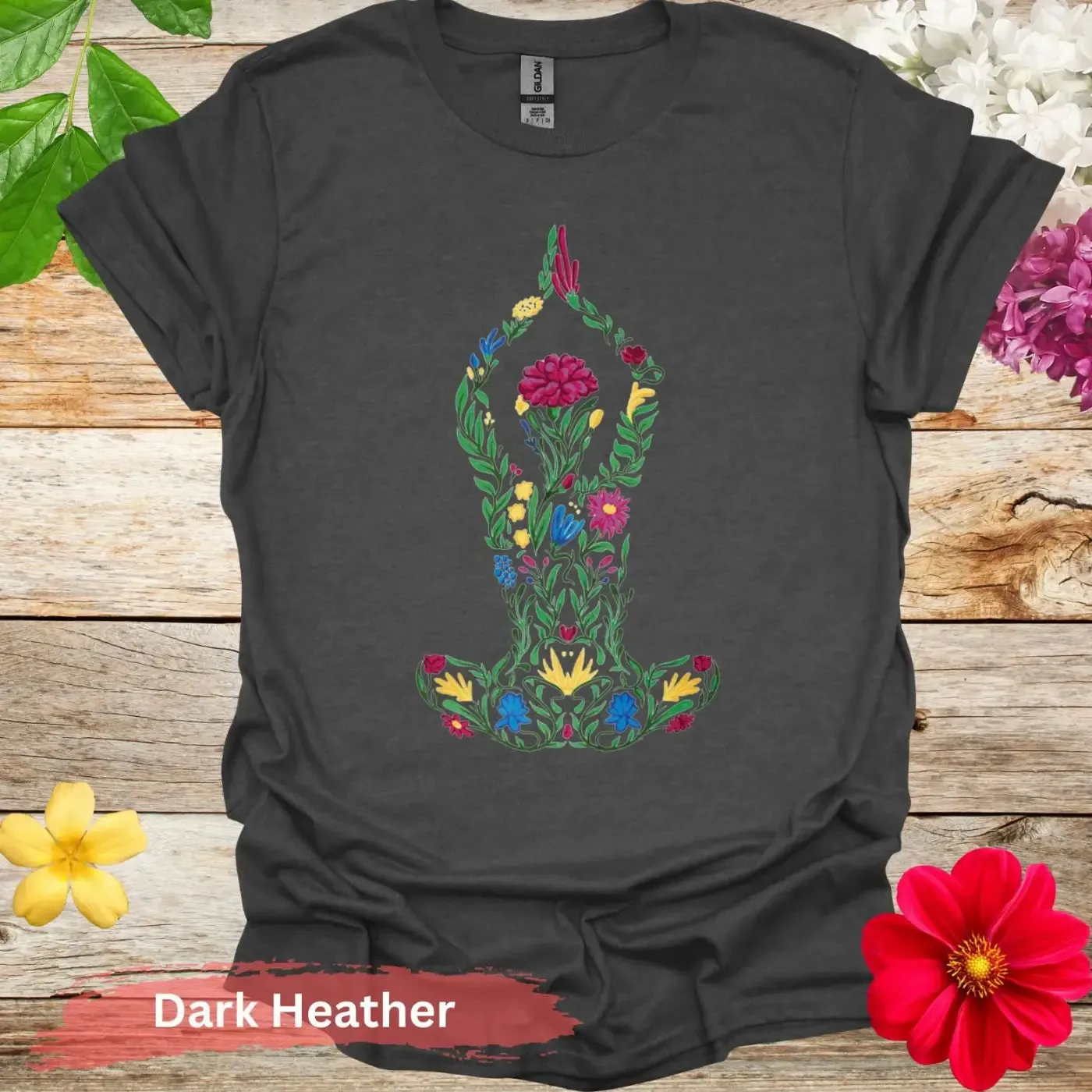 Floral Yoga Pose Colorful Art T-Shirt