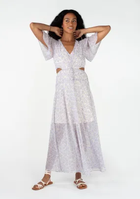 Flutter Sleeve V Neck Cut Out Lurex Maxi Dress