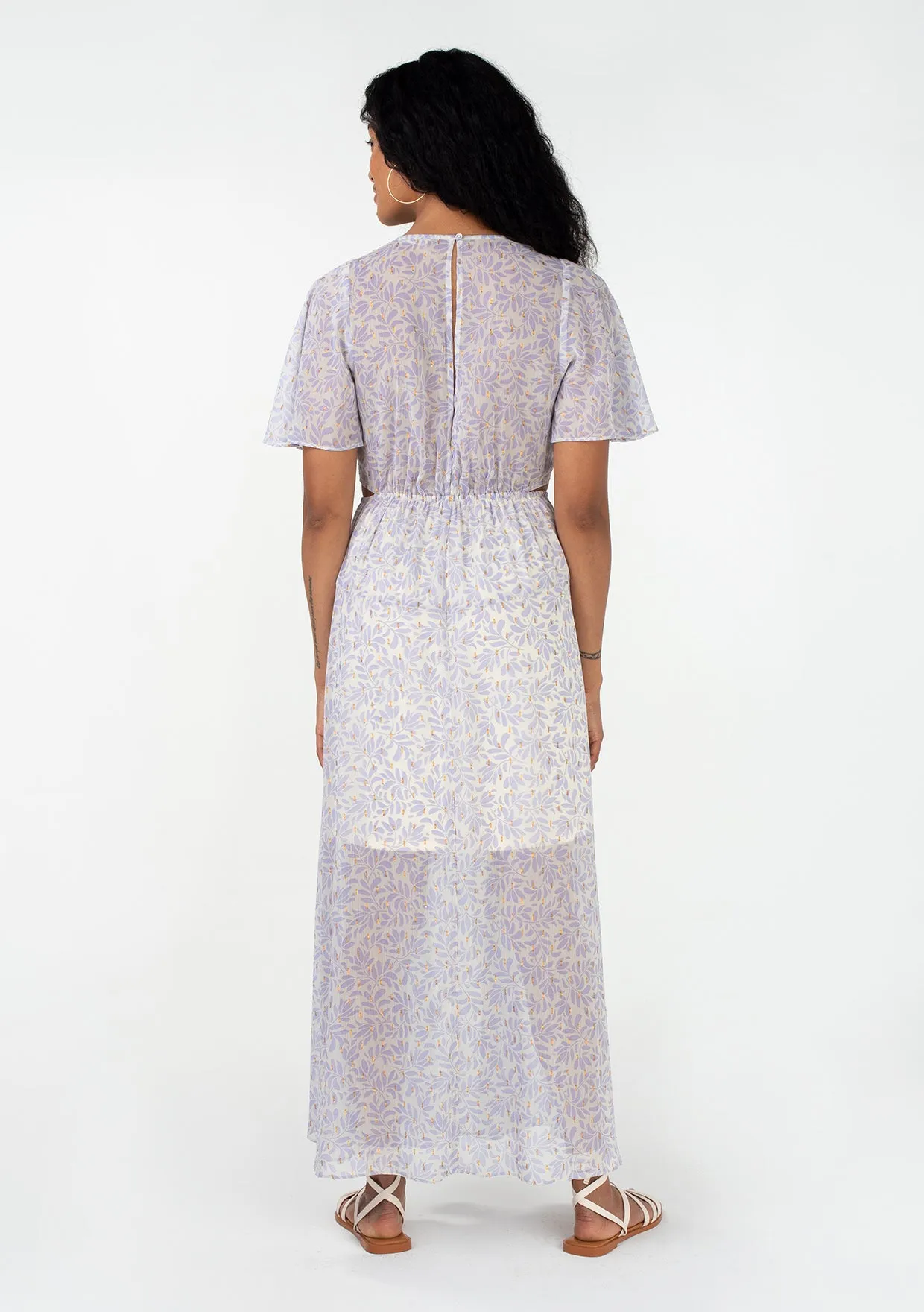 Flutter Sleeve V Neck Cut Out Lurex Maxi Dress