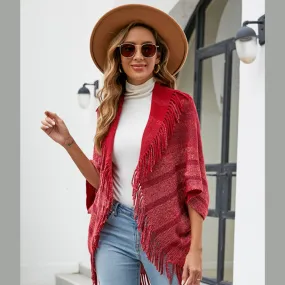 Fringe Detail Open Front Poncho