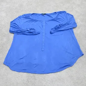 Gap Womens Henley Knitted Blouse Top Long Sleeves Solid Blue Size Large