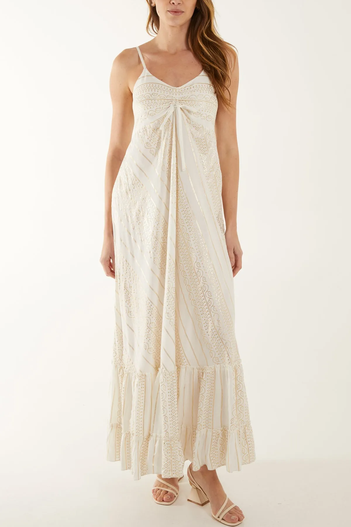 Gold Lurex Cinched Front Maxi Dress