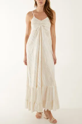 Gold Lurex Cinched Front Maxi Dress