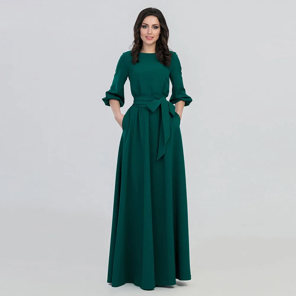 Green Maxi Dress With Round Neck