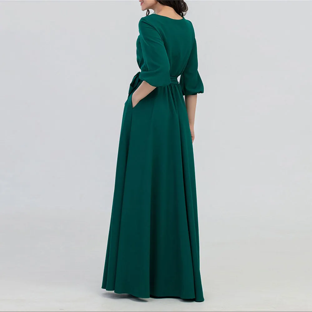 Green Maxi Dress With Round Neck
