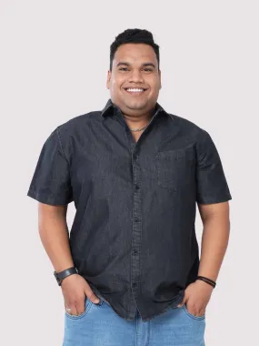 Grey Denim Single Pocket Half Sleeve Shirt Men's Plus Size
