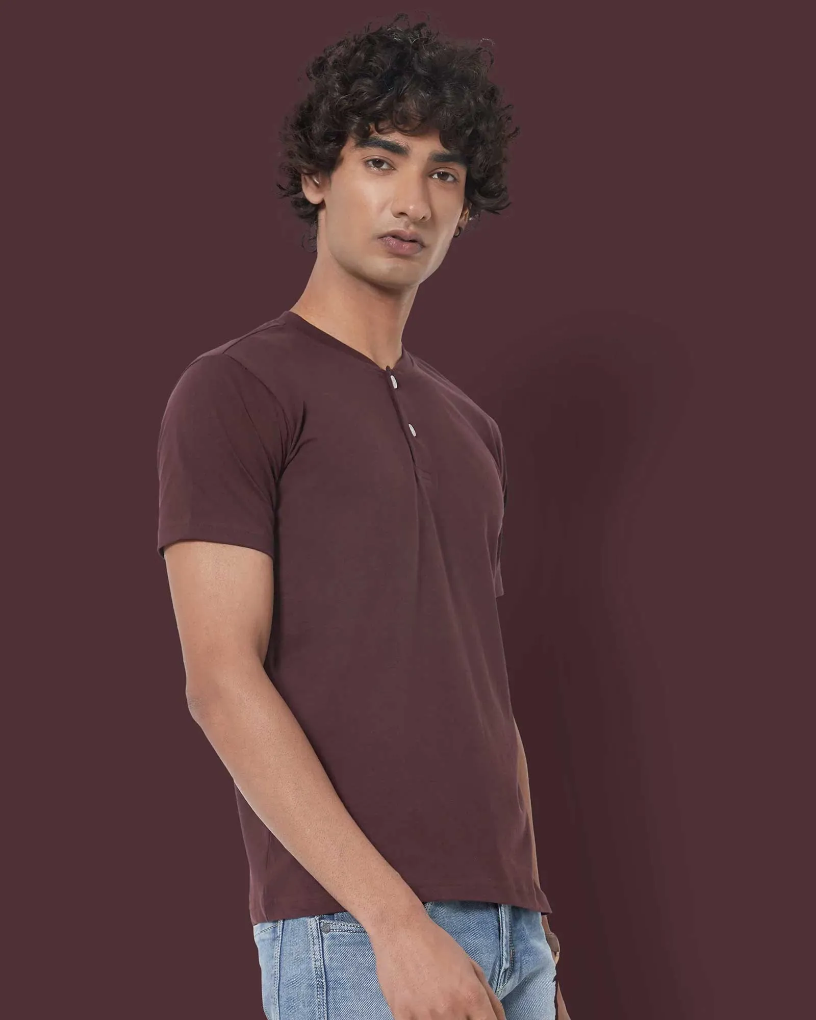 Half Sleeves Henley: Chocolate
