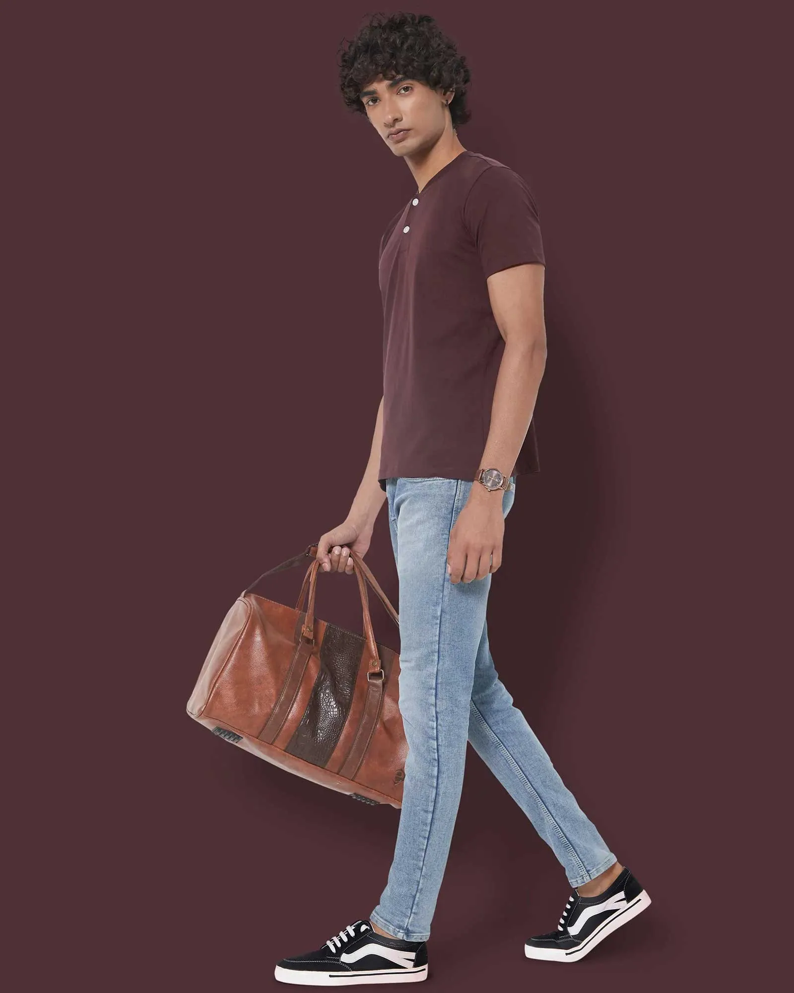 Half Sleeves Henley: Chocolate
