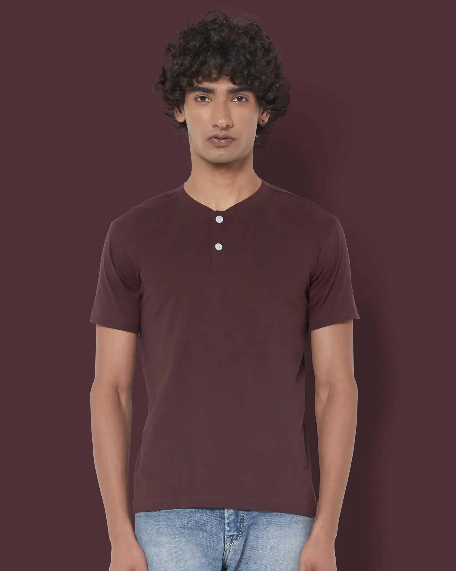 Half Sleeves Henley: Chocolate