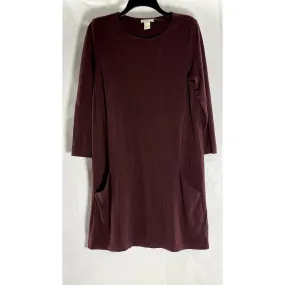 H&M BASIC Women's Burgundy Crewneck Pullover Pocket Long-Sleeve Shirt Dress SZ M