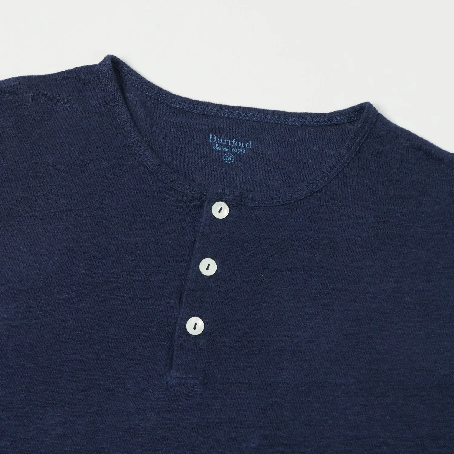 Hartford Linen Long Sleeve Henley Tee - Indigo
