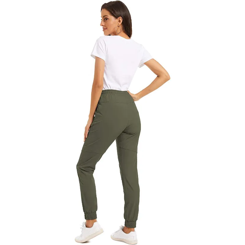 Hiking Pants Lightweight Quick Dry Stretch Elastic Waist Water Resistant Golf Travel Pants with Zip Pockets For Women