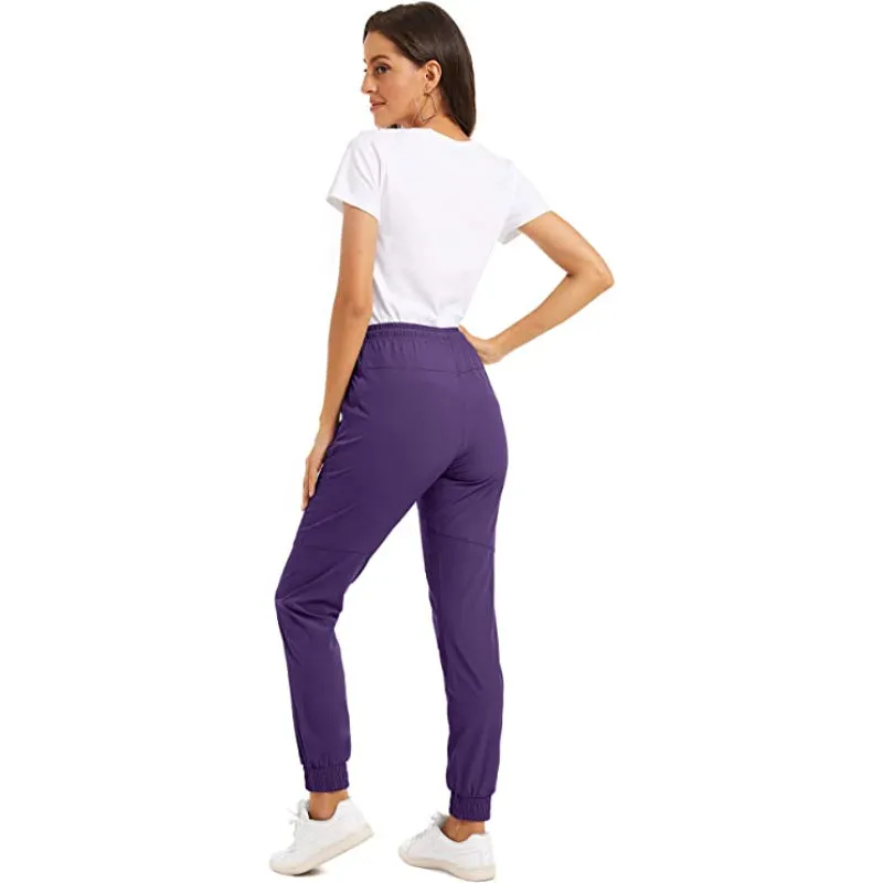 Hiking Pants Lightweight Quick Dry Stretch Elastic Waist Water Resistant Golf Travel Pants with Zip Pockets For Women