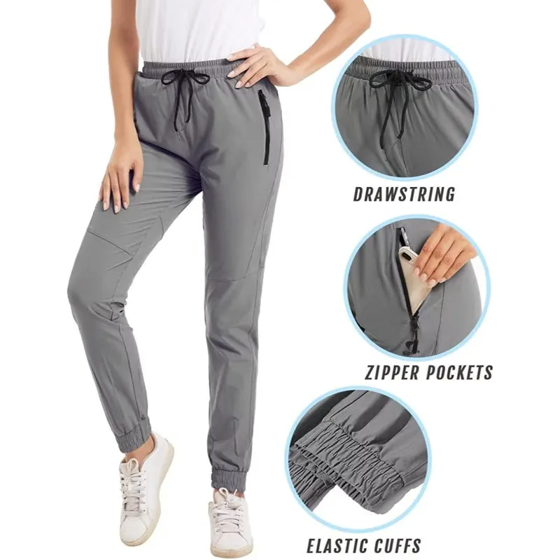 Hiking Pants Lightweight Quick Dry Stretch Elastic Waist Water Resistant Golf Travel Pants with Zip Pockets For Women