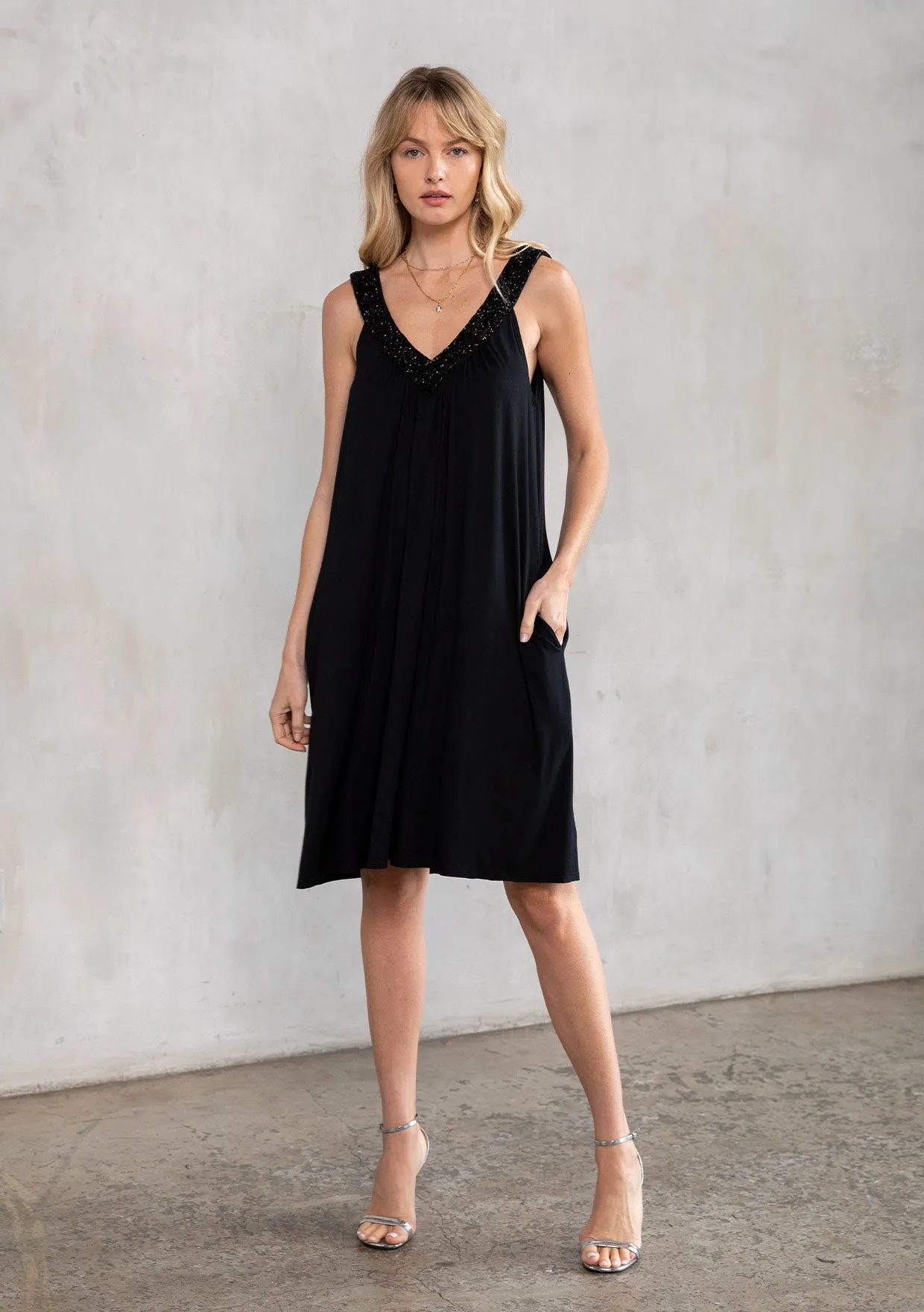 Holiday Sparkle Swing Sleeveless Mini Dress