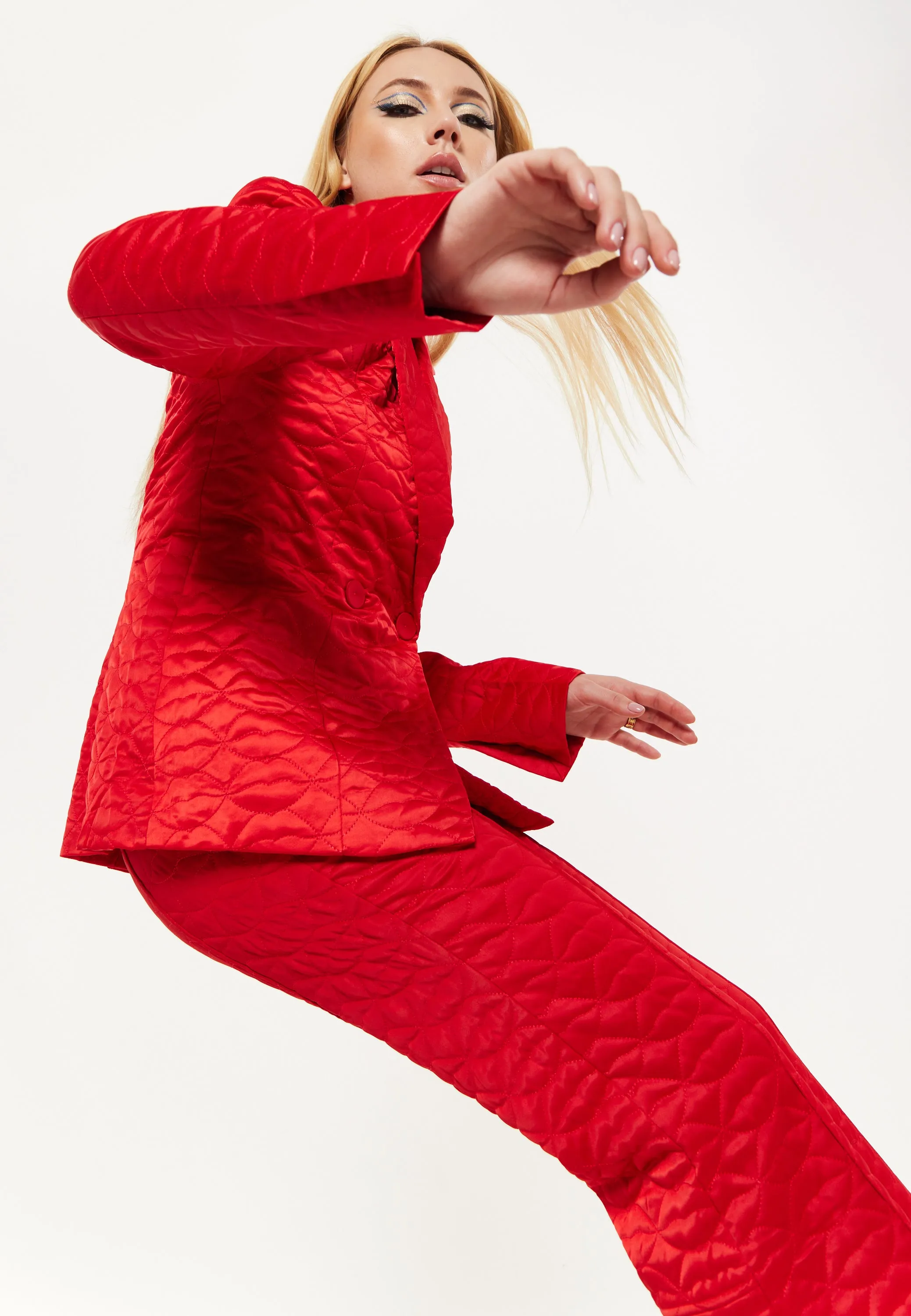 House Of Holland Lips Quilted Blazer In Red