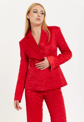 House Of Holland Lips Quilted Blazer In Red