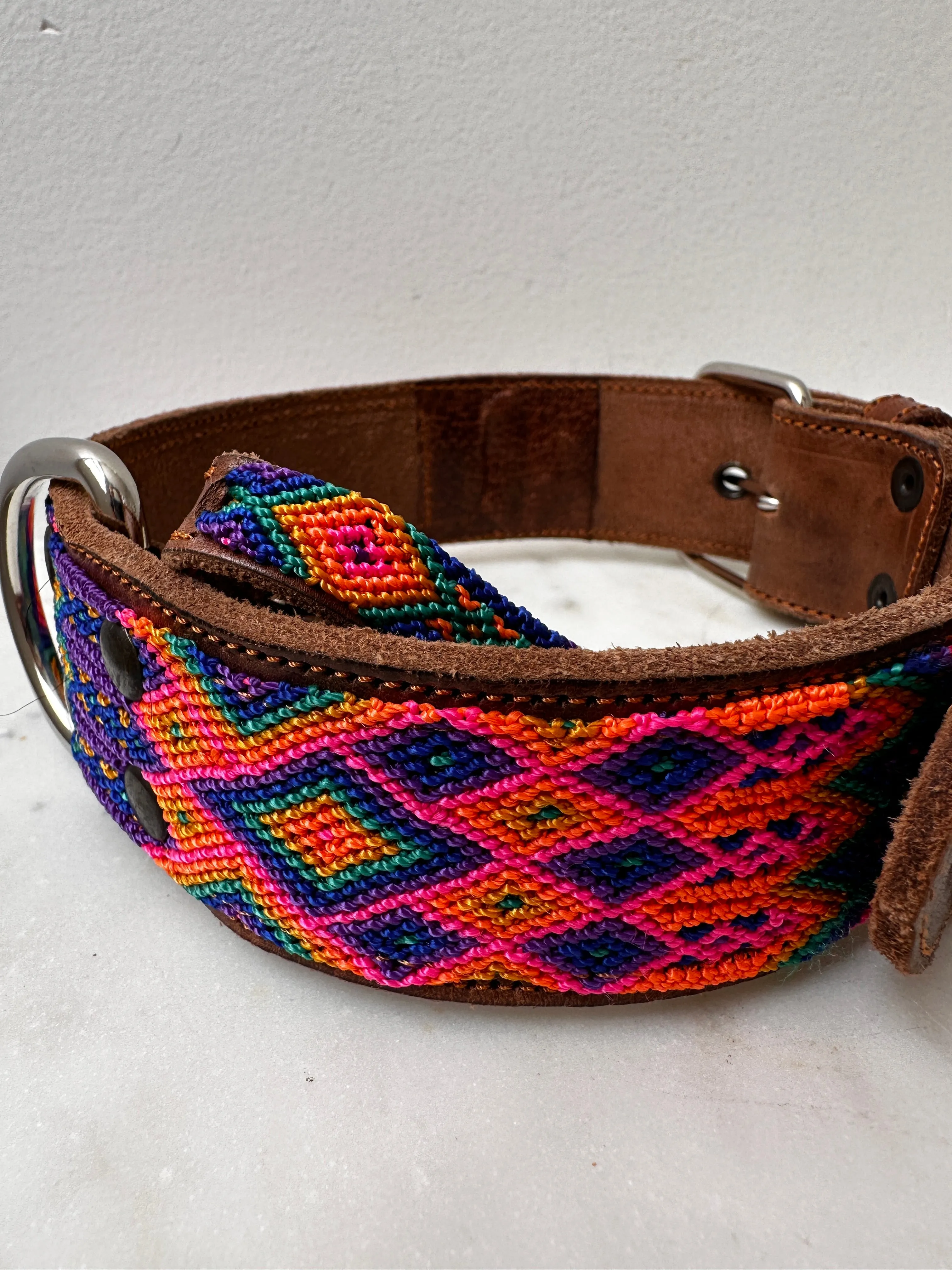 Huichol Leather Wide Dog Collar L3