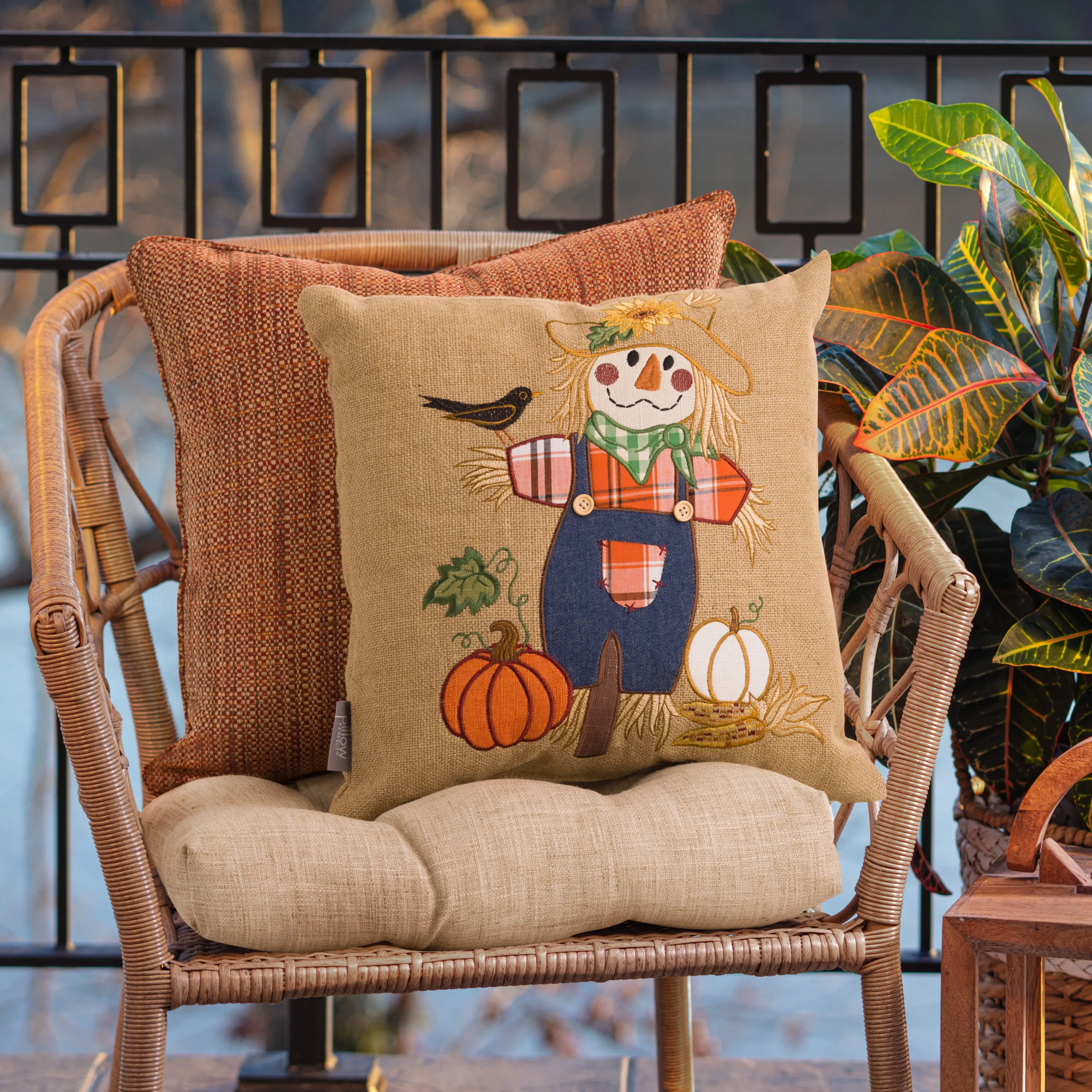 Indoor Harvest Scarecrow 16.5-inch Throw Pillow