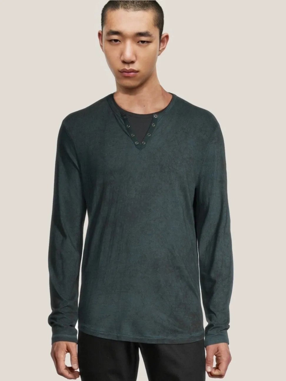John Varvatos ASH Grommet Henley - Dark Moss