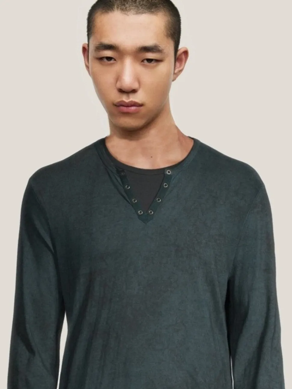 John Varvatos ASH Grommet Henley - Dark Moss