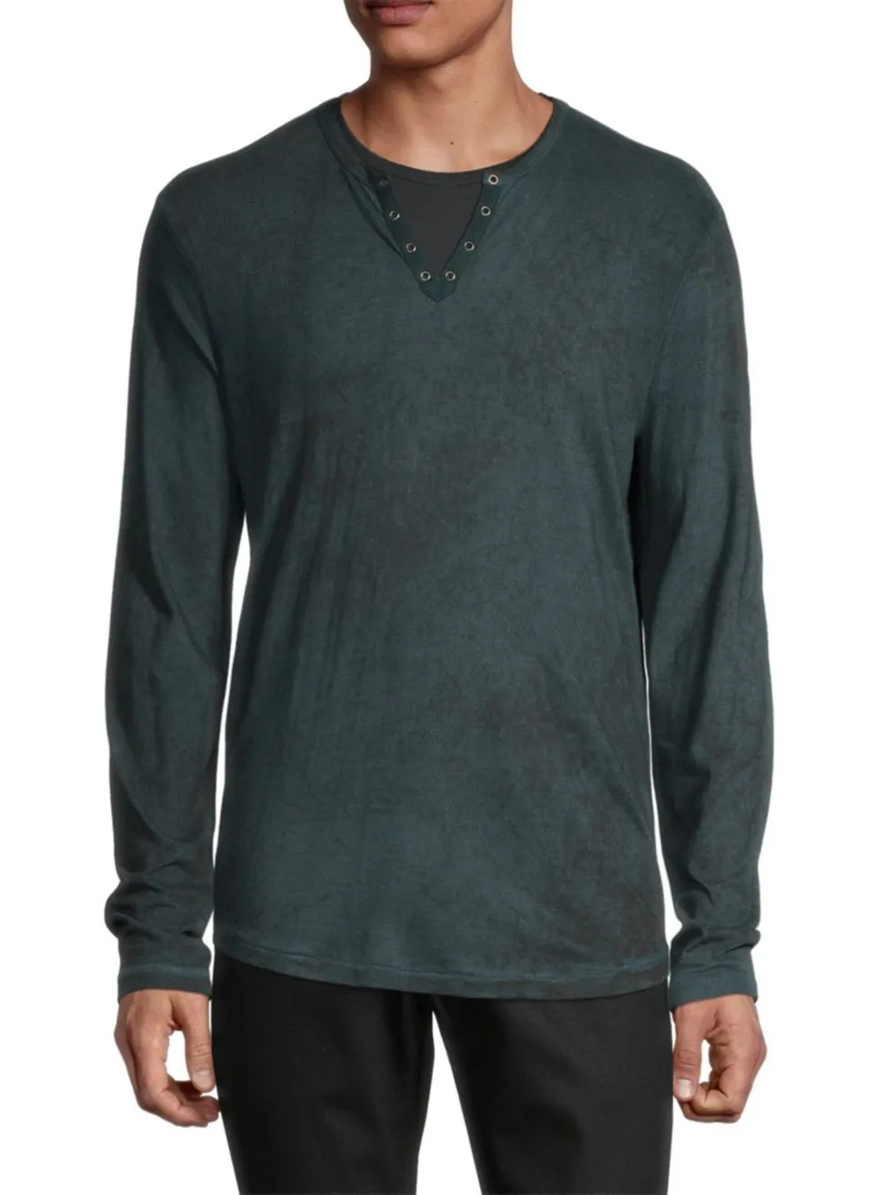John Varvatos ASH Grommet Henley - Dark Moss
