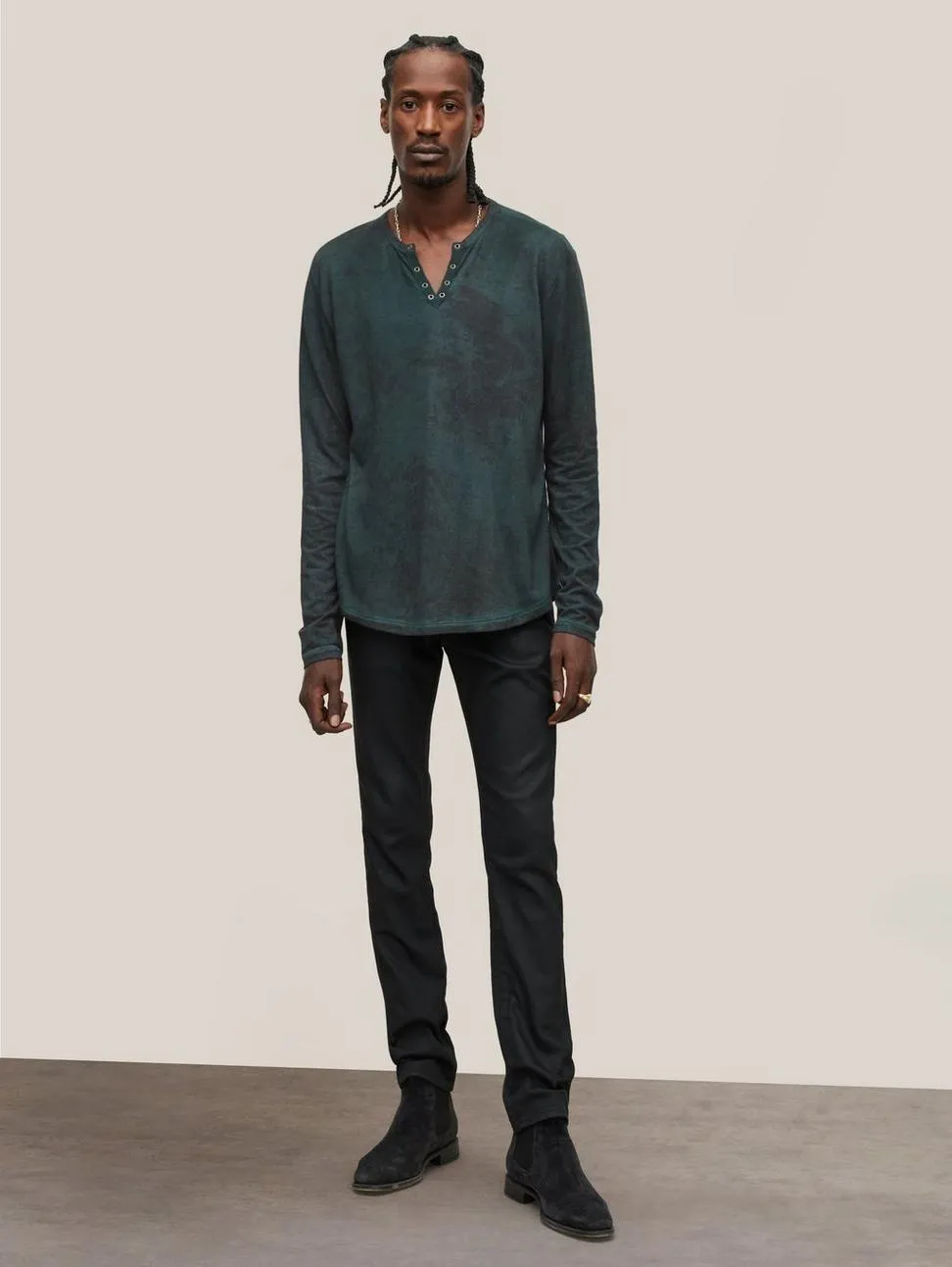 John Varvatos ASH Grommet Henley - Dark Moss