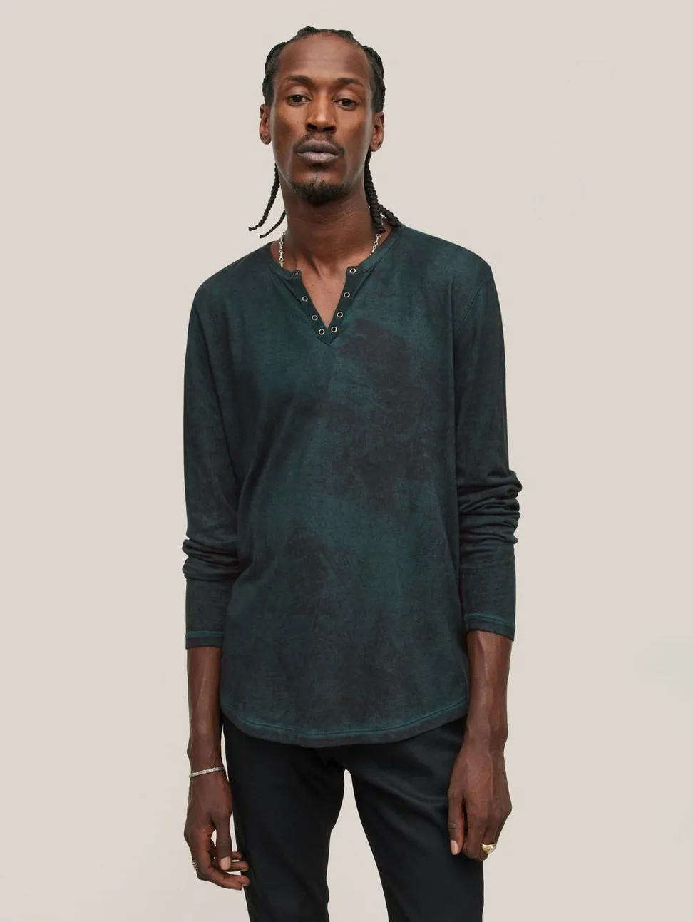 John Varvatos ASH Grommet Henley - Dark Moss