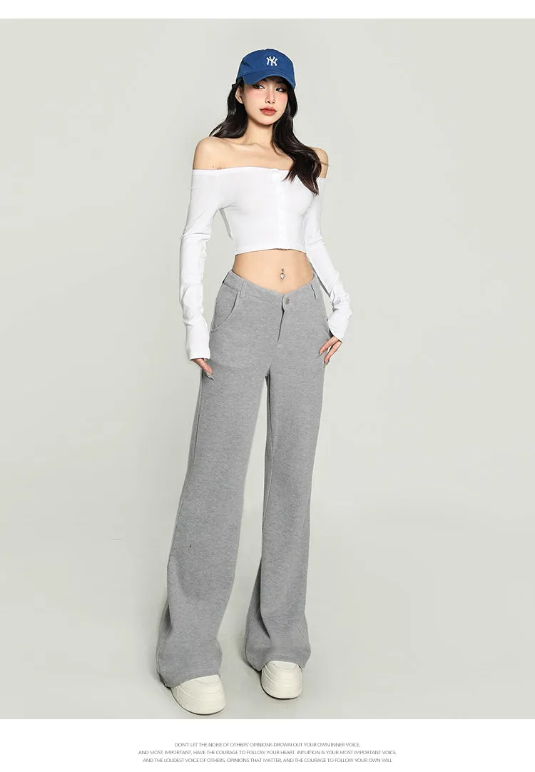 Kiara Solid Color One-shoulder Long-sleeved Off the Shoulder Slim Cropped Top
