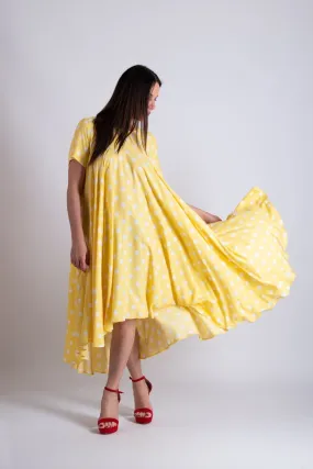 KOSARA Yellow Polka Dot Summer Maxi Dress