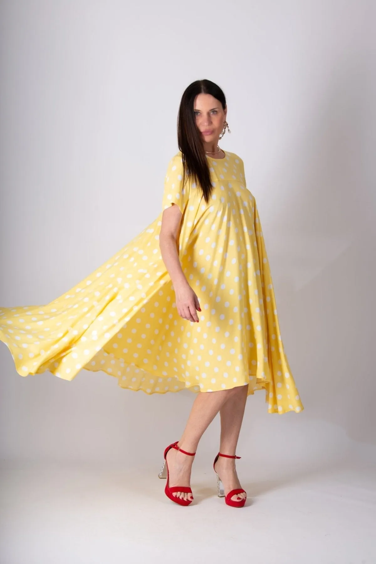 KOSARA Yellow Polka Dot Summer Maxi Dress
